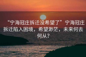 “宁海冠庄拆迁没希望了”宁海冠庄拆迁陷入困境，希望渺茫，未来何去何从？