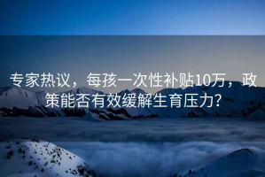 专家热议，每孩一次性补贴10万，政策能否有效缓解生育压力？