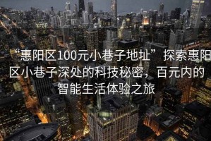 “惠阳区100元小巷子地址”探索惠阳区小巷子深处的科技秘密，百元内的智能生活体验之旅