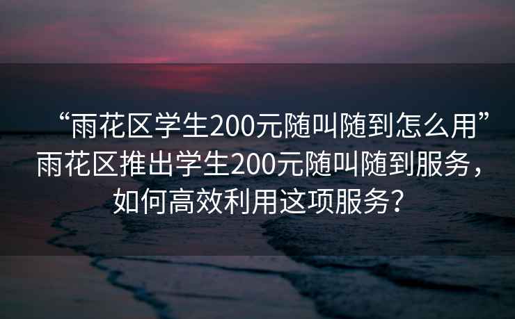 “雨花区学生200元随叫随到怎么用”雨花区推出学生200元随叫随到服务，如何高效利用这项服务？