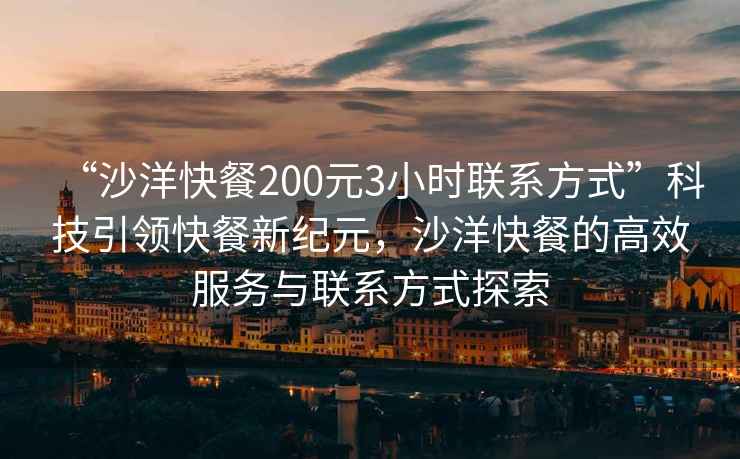 “沙洋快餐200元3小时联系方式”科技引领快餐新纪元，沙洋快餐的高效服务与联系方式探索